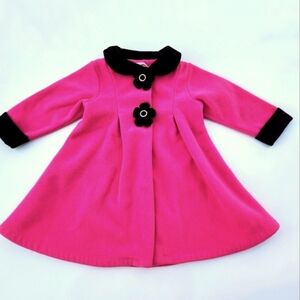 Toddler Fuchia Fleece Coat with Black Collar and Flower buttons- Size 3t